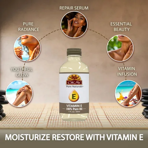 Vista 4 de Okay Aceite de vitamina E para todas las texturas de cabello y tipos de piel, todo natural, 1 onza líquida