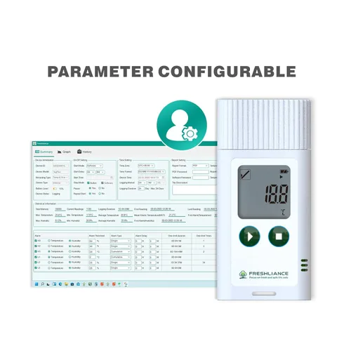 Vista 2 de Registrador de datos de temperatura USB Freshliance, termómetro digital LCD configurable para refrigerador con informe PDF o CSV, monitor