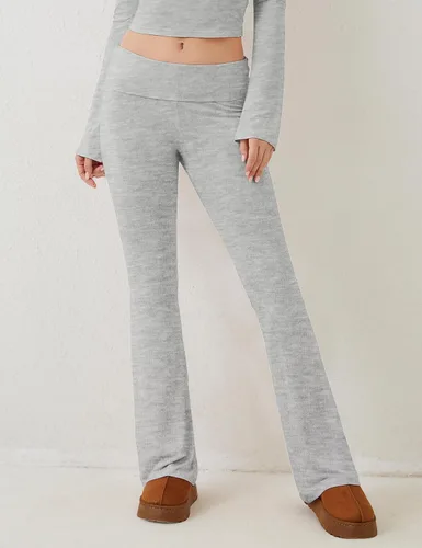 Vista 3 de Soamat Pantalones de yoga plegables para mujer, corte de bota, acampanados, pantalones de tiro bajo, pantalones de descanso