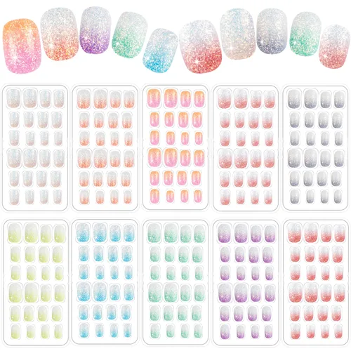 Vista 9 de 240 piezas de uñas postizas para niñas, uñas artificiales para niñas, uñas postizas de presión para niñas, uñas de acrílico de cubierta completa