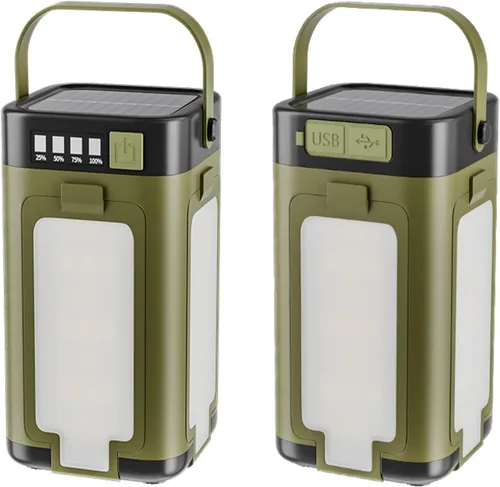 Vista 8 de Linterna solar LED para camping, portátil, IPX4, impermeable, recargable, con carga solar de 2000 mAh e indicador de potencia LED, linterna con 6