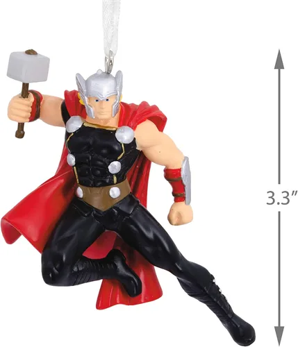 Vista 4 de Hallmark Marvel Thor con adorno de Navidad Mjolnir, 2.77 x 3.3 x 1.85 pulgadas