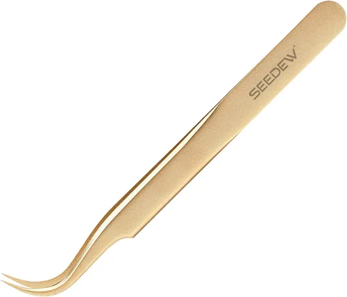 Vista 25 de Pinzas para Extensiones de Pestañas 1 PIEZA Acero Inoxidable 45 Grados Gancho Puntiagudo Multipropósito Pinzas de Aislamiento Suministros Dorado
