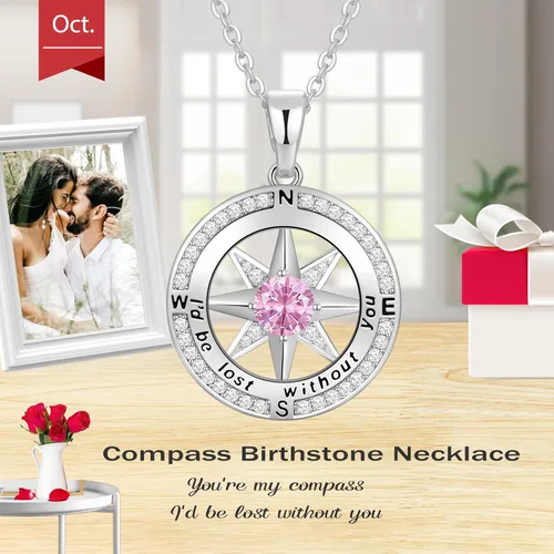 Vista 58 de Peeshow Collar para mujer, brújula, piedra natal, joyería de cumpleaños, aniversario, ideas para su novia, regalo romántico de amor en Navidad, día