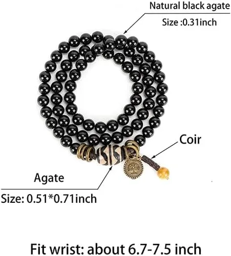 Vista 4 de Misfrss Pulsera bohemia con cuentas verdes para hombre, diseño de árbol de la vida, curación de ansiedad, joyería para hombre, joyería de piedra