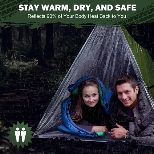 Vista 2 de Emergency Survival Tent Life Shelter - 2 Person Mylar Emergency Shelter Tube Tent with Emergency Whistle & Paracord, All-Weather Essential Survival