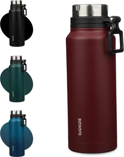 Vista 13 de BJPKPK Botella de agua aislada de 24 onzas con asa, sin BPA, botella térmica de viaje de acero inoxidable reutilizable, botella de agua grande, Negro