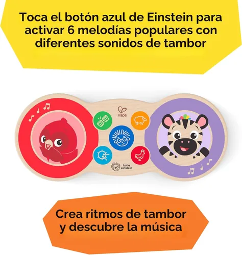 Vista 5 de Baby Einstein Upbeat Tunes Magic Touch - Tambor de madera Juguete musical, a partir de 6 meses Tambores Bongo