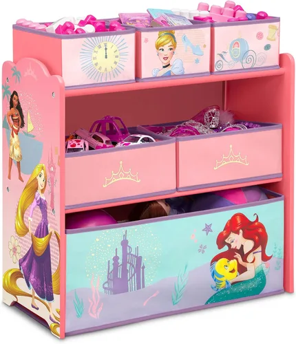 Vista 12 de Delta Children Design & Store Organizador de almacenamiento de juguetes de 6 compartimientos, Disney Princess