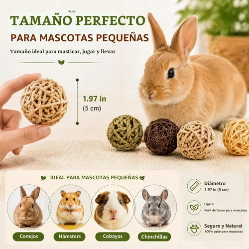 Vista 2 de Skylety 15 bolas masticables de conejo para conejos, juguetes de hierba rodante de animales pequeños y golosinas para conejillos de indias