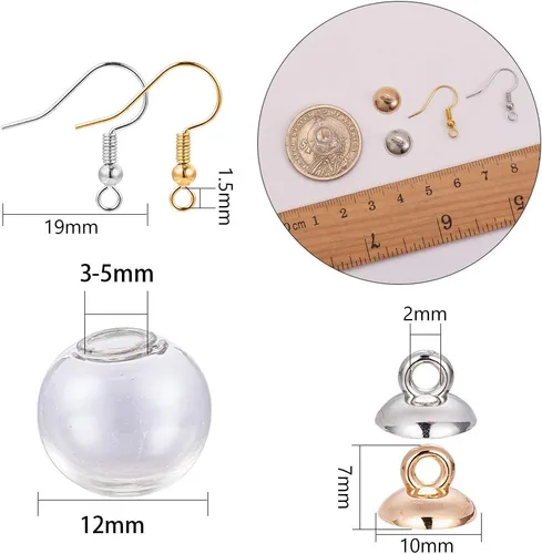 Vista 3 de SUNNYCLUE 1 caja de 120 piezas de botella de deseos aretes de bola de vidrio kit de fabricación de 40 piezas de 0.472 in mini botella de globo