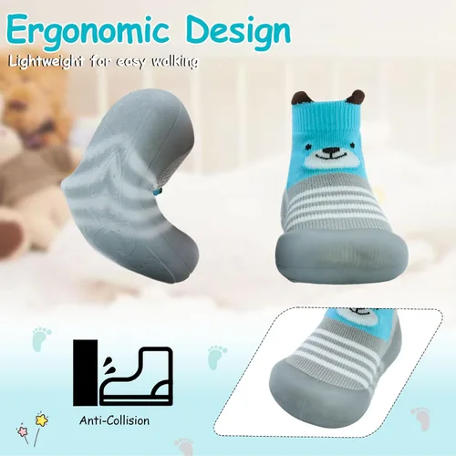 Vista 2 de 1 par de zapatos de bebé, calcetines de bebé, zapatos para niños y niñas, zapatos antideslizantes con suela de goma suave, zapatos para niños