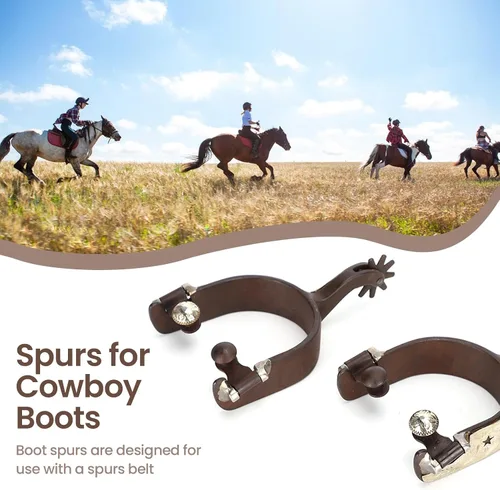 Vista 4 de Jeanoko Espuelas de vaquero para hombres/mujeres, equitación a caballo, botas de espuelas de acero de bajo carbono, escultura de mano, elegante