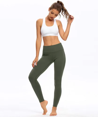 Vista 4 de QUEENIEKE Leggings de yoga de cintura alta con 2 bolsillos para mujeres y niñas, control de abdomen, levantamiento de glúteos, no se transparenta