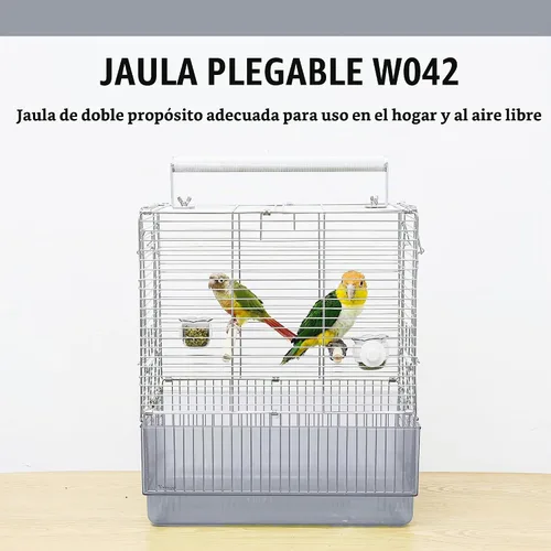 Vista 7 de Jaula para pájaros de viaje de acero inoxidable, 304 portátil, plegable, para loros, conures, cacatúas, periquitos, jaula grande de 17 pulgadas