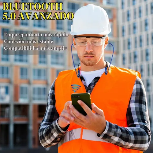 Vista 6 de Auriculares Bluetooth con banda para el cuello, auriculares inalámbricos de trabajo con reducción de ruido con batería de 20 horas, auriculares