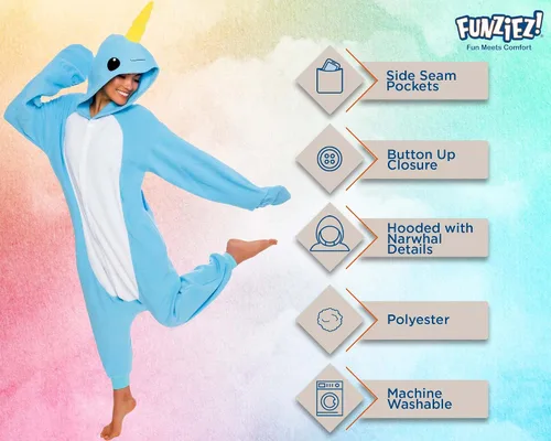 Vista 4 de FUNZIEZ - Disfraz de Halloween para adultos de animales y criaturas marinas mameluco de felpa para adultos mujeres y hombres