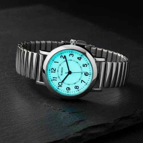 Vista 6 de Blekon Women's Light Up Dial Watch, Analog Display, 33mm Metal Case, Push Button, Glossy Expansion Band, White