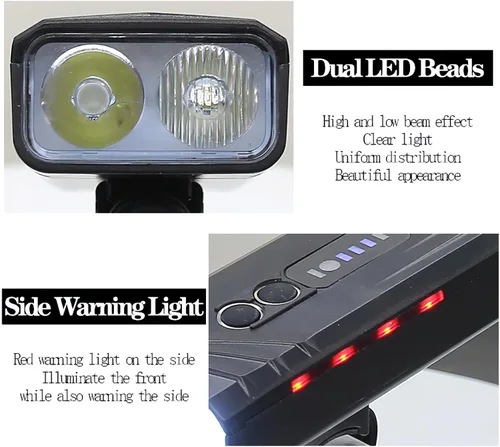 Vista 4 de 1 juego de luces de bicicleta de montaña, faros de doble cuenta, siete modos, equipado con cables de carga, adecuado para ciclismo al aire libre