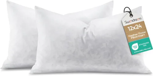 Vista 10 de Juego de 2 rellenos de almohada lumbar de plumas de 12 x 20 pulgadas, relleno de almohada decorativa para fundas, ajuste más completo con soporte
