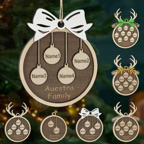 Vista 22 de Adornos de Navidad personalizados, familia de 1 nombre, adornos de Navidad de madera personalizados, decoración personalizada, decoración de árbol
