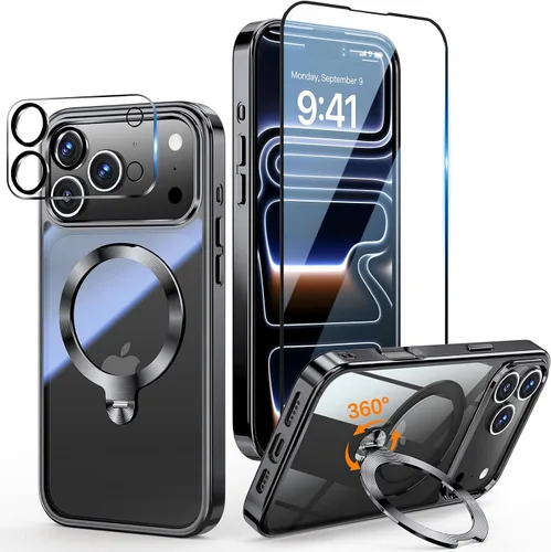 Vista 36 de [Protección Tri-Shield] Funda para iPhone 13 Pro con soporte giratorio de 360° compatible con MagSafe [anillo magnético de CD)