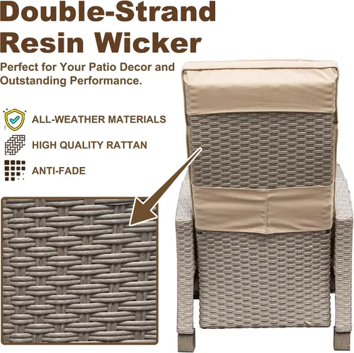 Vista 7 de Domi - Silla reclinable para exteriores, sillón reclinable de patio con mimbre tejido a mano, mesa abatible con respaldo de empuje, ángulo