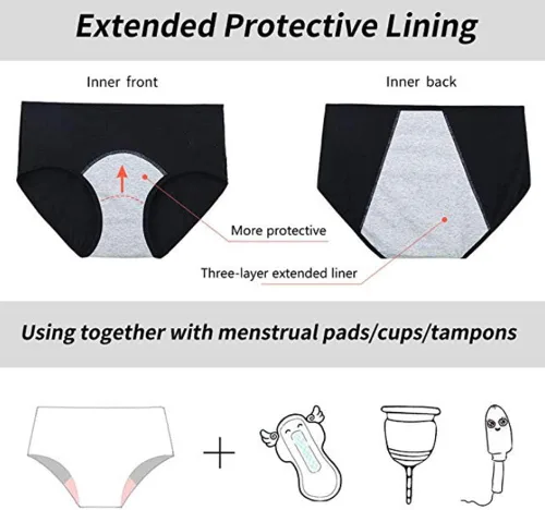 Vista 3 de Ropa interior para mujer, ropa interior de período menstrual para mujeres y niñas, de algodón, cintura alta, cómoda y fácil de limpiar