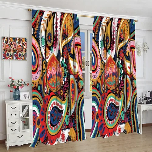 Vista 271 de Cortinas opacas con estampado de flores de cachemira, estampado de cachemira sobre fondo blanco, para decoración del hogar, cocina, restaurante