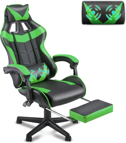 Vista 15 de Soontrans Silla de juegos azul claro con reposapiés, bonita silla de videojuegos de conejo, silla de escritorio Kawaii para nieta, hermana, novia