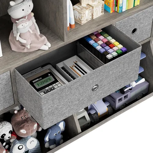 Vista 3 de IDEALHOUSE Estantería para niños y organizador de almacenamiento de juguetes con 3 cajones móviles, armario de almacenamiento de piso con 4