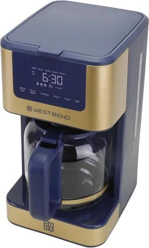 Vista 5 de West Bend Cafetera programable atemporal de 12 tazas con selector de fuerza de preparación para café caliente y helado, incluye opción