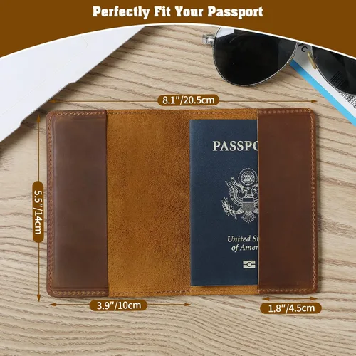 Vista 2 de Jack&Chris Funda de cuero para pasaporte, funda de viaje para hombres y mujeres, Marrón1, Casual