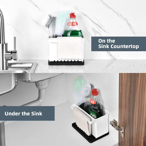 Vista 4 de JOMOLA Organizador de fregadero de cocina, soporte para esponjas y cepillos de dientes para baños, soporte para utensilios de cocina, organizador