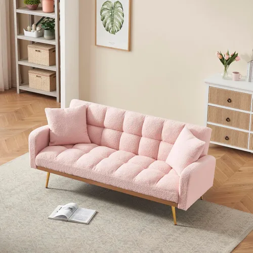 Vista 3 de Sofá biplaza convertible tipo futón reversible, sofá biplaza plegable, cama de invitados tapizada con forro polar tapizado, sofá cama convertible