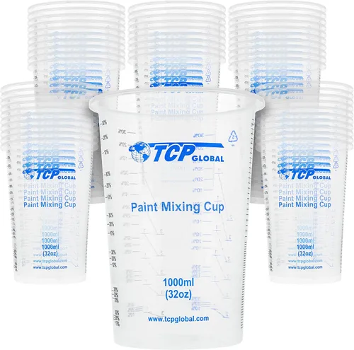 Vista 7 de TCP Global Vasos mezcladores de plástico graduados de 32 onzas (33.8 fl oz) (caja de 25) – Vasos medidores de plástico desechables para líquidos