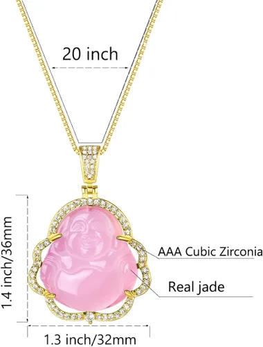 Vista 2 de Collar con dije de Buda de jade verde, collar deslumbrante con piedras de circonia cúbica y Buda que se ríe