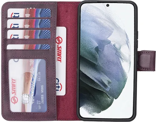 Vista 22 de HARDISTON Funda tipo cartera compatible con Samsung Galaxy S21, hecha a mano, de piel auténtica, cubierta magnética desmontable tipo flip con Negro