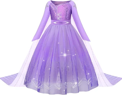 Vista 8 de Princess Dress for Girls Purple Princess Dress Up Clothes with Accessories Halloween Snow Queen Party Cosplay