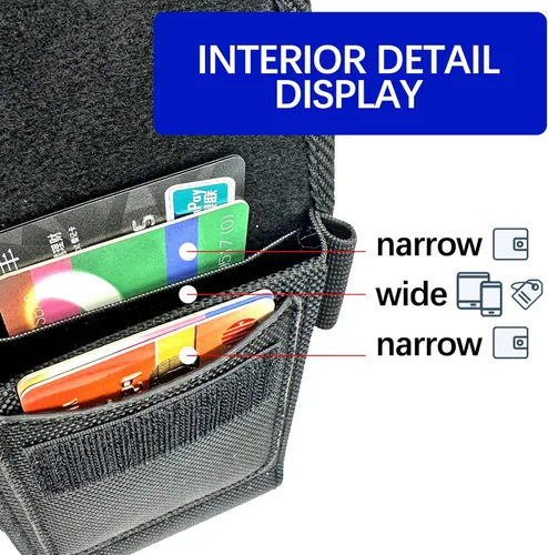 Vista 6 de Funda para teléfono, bolsa de nailon con clip para cinturón con cierre de , ranuras para tarjetas exteriores e interiores compatibles con iPhone 15