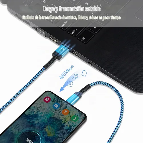Vista 4 de Cable USB C de carga rápida, paquete de 2 cables tipo C de 3 pies, cable trenzado de teléfono Android para Samsung Galaxy A32 A15 5G A17 A16 A56 A35
