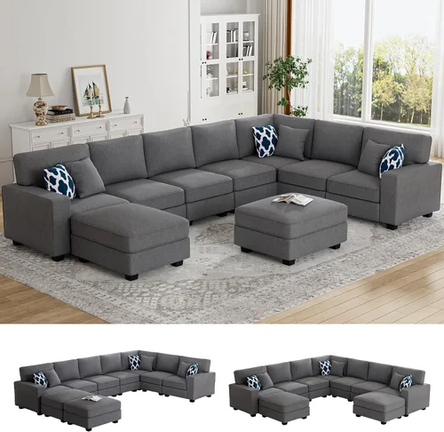 Vista 11 de Legend Vansen - Sofá seccional modular en forma de U con otomano, sofá de esquina reversible moderno para sala de estar (Antracita, 2+3 con otomano)
