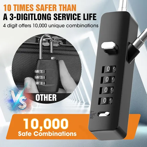 Vista 2 de Cerraduras de cable con combinación, cuerda de alambre de 4 dígitos con combinación de 4 dígitos para cables de acero de 3 longitudes para armario