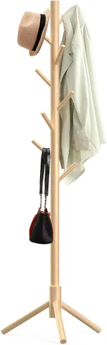 Vista 11 de Aliphon Perchero de madera, perchero independiente con 8 ganchos, árbol de abrigos ajustable de 3 tamaños para sombreros, abrigos, bufandas