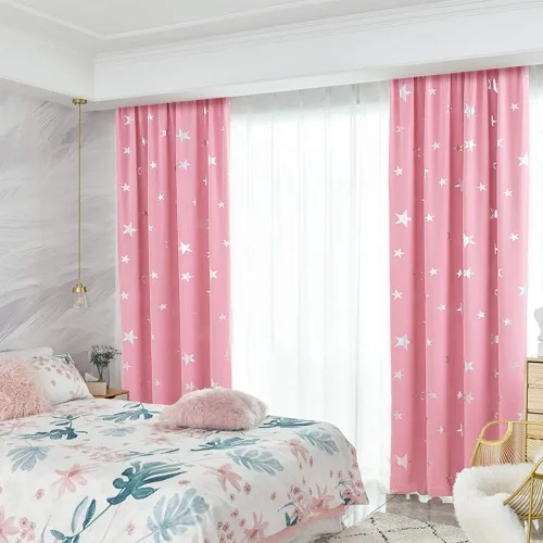 Vista 2 de Anjee - Cortinas opacas estampadas, Rosado