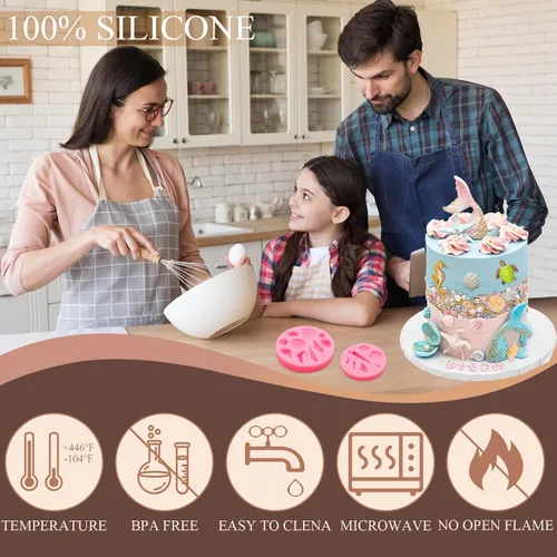 Vista 3 de Moldes para fondant de cuerno de concha, molde de conchas de chocolate con estrellas de mar marinas y tortugas para decoración de pasteles, arcilla