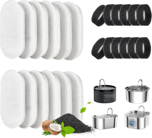 Vista 11 de Filtros de fuente de agua para gatos, paquete de 16 filtros de fuente para gatos, filtros de repuesto para fuente de agua de acero inoxidable