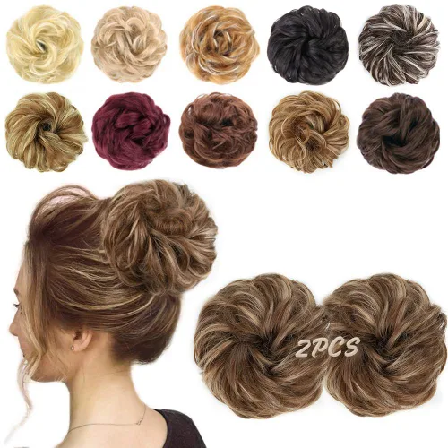 Vista 16 de MORICA Moño desordenado, extensiones de moño sintético para mujeres (rubio beige ceniza)
