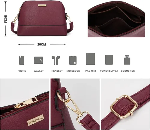 Vista 4 de Bolso de mano de moda para mujer, bolso de hombro, asa superior, juego de 4 piezas
