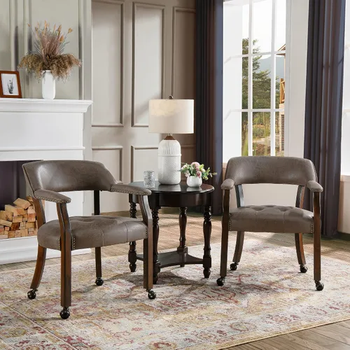 Vista 31 de Juego de 2 sillas de comedor con ruedas, poliuretano gris antiguo Gris (Antique Grey)